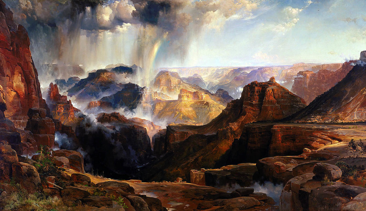 Red-brown valley with large chasm in the center, countless rock formations on the horizon and unforgiving weather—allegory for painful, uncompromising truth.